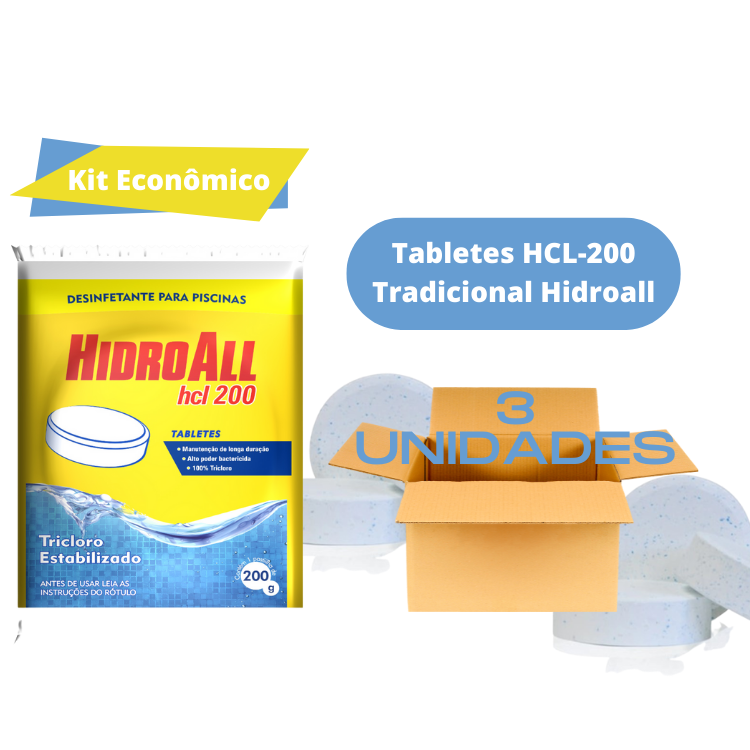 Kit Unidades Pastilhas Cloro Tradicional Hidroall Gr Marol Piscinas