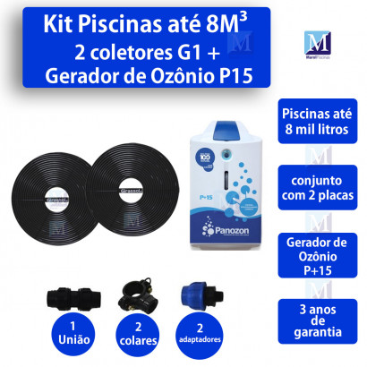 Kit Aquecimento Solar 2 placas + Ozonizador P15 Para Piscinas até 8.000 Litros (2 PLACAS)