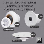 Kit 2 Dispositivos De Retorno + 1 Aspiração + 1 Ralo De Fundo ABS 50mm Light Tech