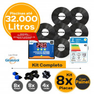 Kit aquecimento Solar para piscinas até 32.000 L (8 PLACAS + PAINEL)