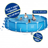 Piscina Armação 13.000 L + Lona + Capa + Escada + bomba 220 V Belfix