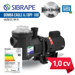 Bomba para piscina 1,0 cv Sibrape WEG EIXO INOX EAGLE A.I BPF-100