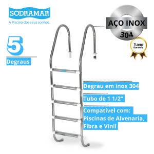 Escada Tradicional Sodramar 5 Degraus em INOX 304