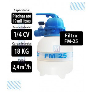 Filtro para piscinas até 19 mil Litros FM25 Sodramar