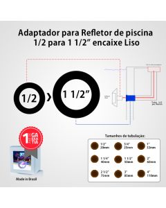 Adaptador para Refletor de piscina 1/2 para 1 1/2 Liso