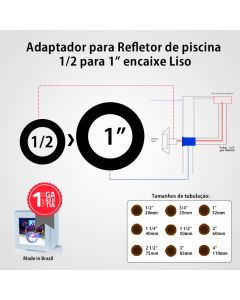 Adaptador para Refletor de piscina 1/2 para 1" Liso